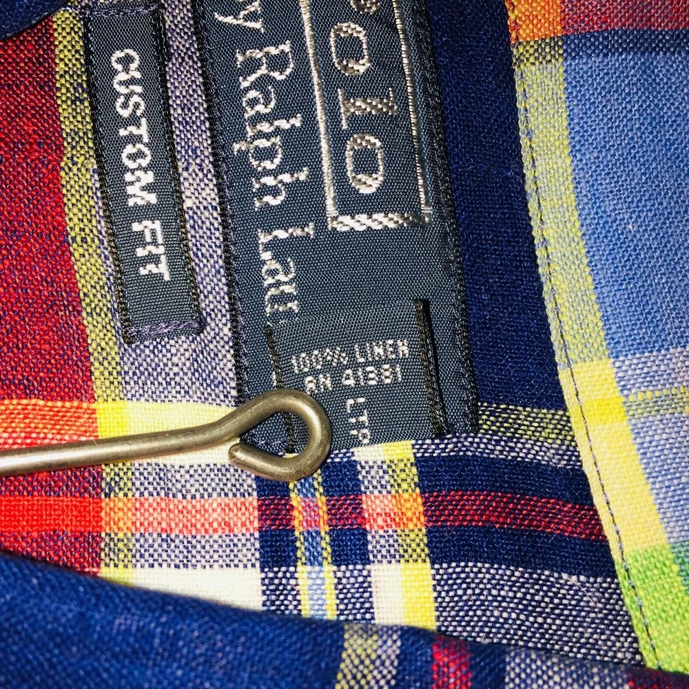Polo Ralph Lauren Custom Fit 100% Linen Red Plaid Long Sleeve Shirt Men’s Large
